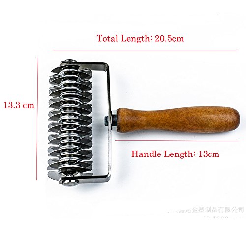 Hosmide Kitchen Baking Dough Cookie Pie Pizza Pastry Lattice Roller Cutter Baking Tool - Stainless Steel - Wood handle