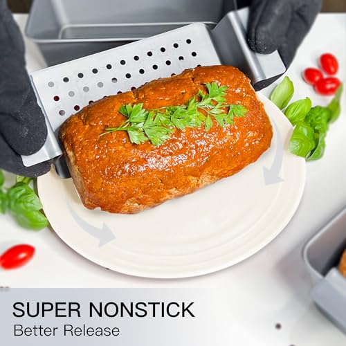 HONGBAKE 4 Pack Meatloaf Pan with Drain Tray, 9 x 5 Inches Loaf Pans with Insert, Nonstick Meat Loaf for Baking, Grey - color: Gray - 4 Pack