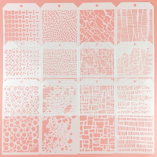 Mixed Media Art Stencils, 12 Pcs Abstract Stencils Crackle Marble Splatter Grain Bubble Background Texture Templates for Airbrush Painting Card Making Supplies, Layering Templates for DIY Crafts Paper