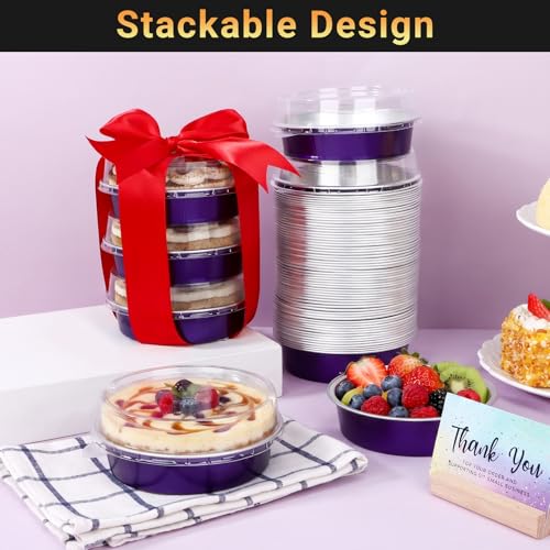 Beasea 4 Inch Pie Tins with Lids, 50 Pack 7.3 Oz Disposable Mini Tart Tins, Aluminum Foil Baking Tins Small Round Muffin Container Mini Cheesecake Cups for Pie Tart Quiche - Violet Purple - color: Violet Purple