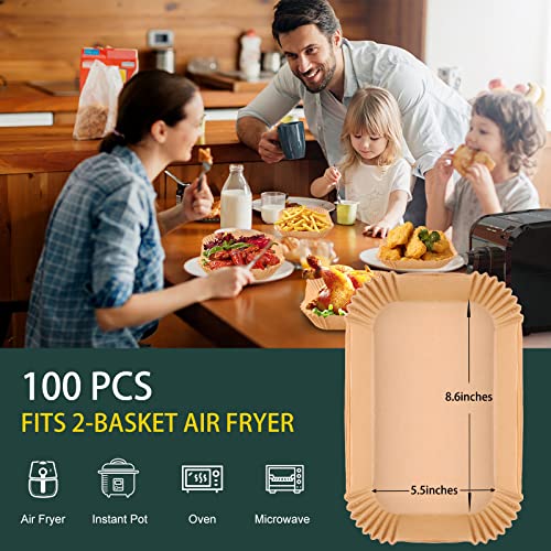 Air Fryer Disposable Paper Liners for Ninja Dual Airfryer Accessories, Non-Stick Parchment Rectangular for Baking, Oil Proof, Water Proof, for Microwave Oven (100PCS, 8.6in x 5.5in) (Pack of 2) - size: Rectangle-8.6 x 5.5''-100PCS (Pack of 2)