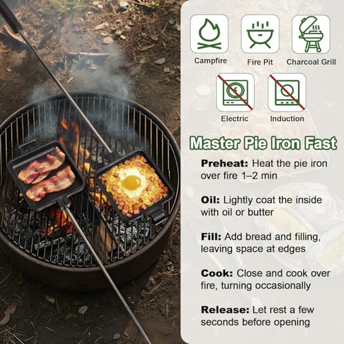 AILITOR Mountain Pie Maker Cast Iron Set of 2 - Pie Irons for Camping with Storage Bag, Campfire Sandwich Maker Cast Iron - style: 2-Pack + Bag