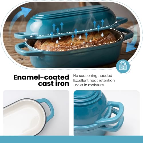 Oval Dutch Oven for Bread Baking,11.3x5.3 Enameled Cast Iron Bread Pan,Blue - color: Blue