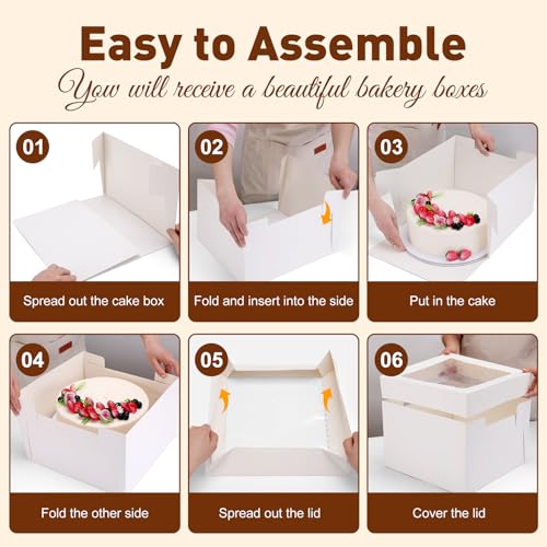 6 Pack Cake Boxes with Cake Boards,12x12x8 Inch Tall Cake Box with Window - color: White-Cake Boxes with Cake Boards, size: 12x12x8 inches