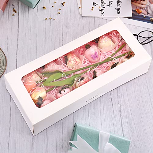 RIFMEAE 24-Pack 14" x 6" x 2.5" Cookie Boxes with Window, Strawberry Boxes, Auto-Popup Bakery Boxes, White Treat Boxes for Strawberries, Cookies, Muffins and Pastries