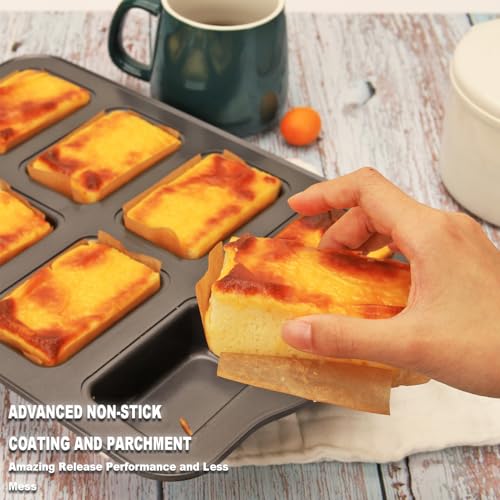 Mini Loaf Baking Pans Set 8-Cavity with 200 PCS Parchment Liners, Nonstick Bakeware Rectangle Bread Pan, Heavy Duty Banana Bread Pan, Grey - size: 14x9.39x1.3 Inch