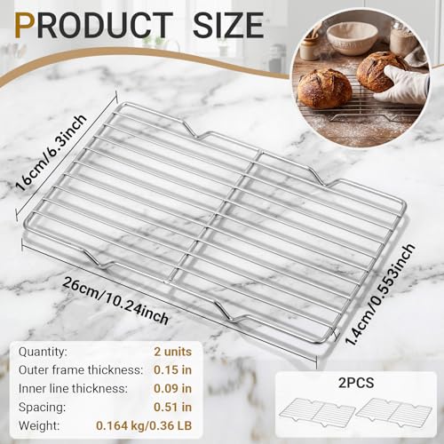Lounsweer 2 Pack Cooling Racks, 5L x 10.5W x 1H Stainless Steel Wire Rack for Baking Sheet, Large Cookie Cooling Rack, Oven Safe Cooking Racks for Sheet Pan, Dishwasher Safe, Fits Third Size Pans - size: 5L X 10.5W X 1H