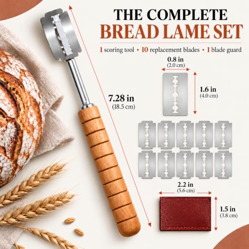 Bread Lame - Handcrafted Sourdough Scoring Tool with 10 Replacement Blades and Leather Cover, Bread Scoring Tool for Dough Slashing and Sourdough Tools