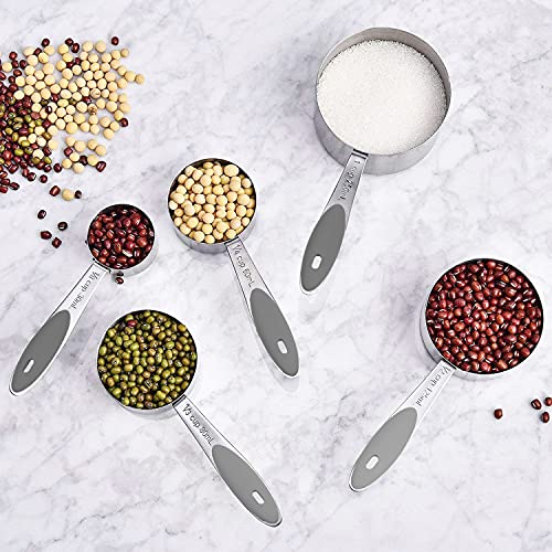 Wildone Stainless Measuring Cups and Spoons Set with Silicone Handle, 16pcs - color: Gray