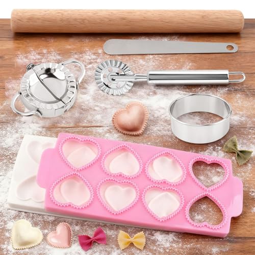 8PCS Ravioli Maker Press Set,for Homemade Pasta,Dumpling,Pastry Kit(Pink) - color: Pink