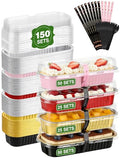 NEEBAKE 150 Pack 6.8 oz Disposable Mini Loaf Pans with Lids and Spoons - 6.5x2.5x1.2 Mixed Color Aluminum Loaf Pans, Small Aluminum Tin Foil Baking Pan, Food Containers for Baking, Cakes, Bread - color: Mixed Color