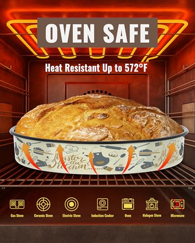 Round Turkey Roasting Pans Set of 4, Enamel Cake Baking Pan for Oven - color: Creamy White Printed Pattern