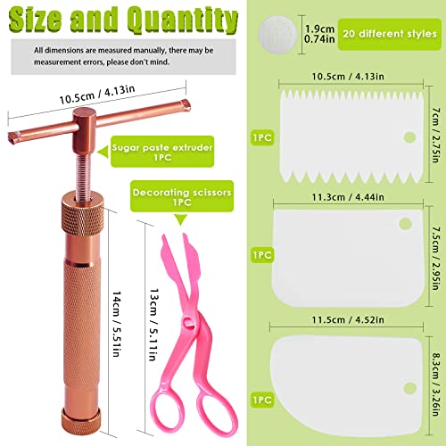 Keadic 37Pcs Rose Gold Clay Fondant Extruder Cake Decorating Supplies Sugar Modeling Tool Set, Clay Extruder Gun with 20 Tips Sugar Extruder Disks & Ball Stylus Dotting Tool - color: Rose Gold