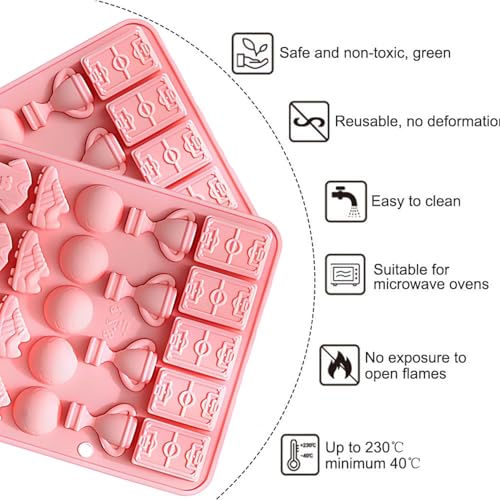 2PCS Football Chocolate Mold 22 Cavities Soccer Sports Theme Silicone Candy Molds Trophy Cup Ball Jersey Shapes Baking Mould for Chocolate Candy Fondant Jello Ice Cube Candle Sugar Craft Cupcake Decor - color: Pink 3