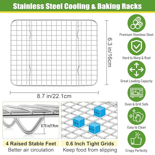 Homikit 8.7"x6.3" Stainless Steel Mini Cooling Rack Set Fit 9x7 Sheet Pan - size: 8.7" x 6.3"