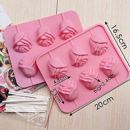 3D Flower Lollipop Mold and 20Pcs Sticks - MoldFun Rose Silicone Lolly Pop Tray for Hard Candy Chocolate Gummy Jello Sucker