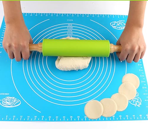 Green Rolling Pin, 9 Inch Silicon Rolling Pin with Wooden Handle for Kneading the Dough of Baking Bread, Pizza, Cookie, Noodles (green, 9 inch) - color: Green, size: 9 inch