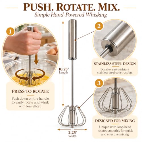 Mrs. Anderson’s Baking Rotary Whisk Hand Blender, Stainless Steel, 10.25-inches - style: Rotary