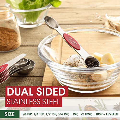 Spring Chef Stainless Steel 8 Magnetic Measuring Spoons Set, 2 Pack, Red - color: Red, size: 2-Pack