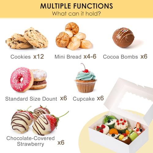 Moretoes 28pcs Cookie Boxes with Window, 9x6x3in Auto-Popup Bakery Boxes - color: White