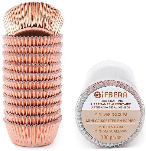 Gifbera Mini Rose Gold Foil Cupcake Liners Metallic Baking Cups, 300-Count - color: Rose Gold
