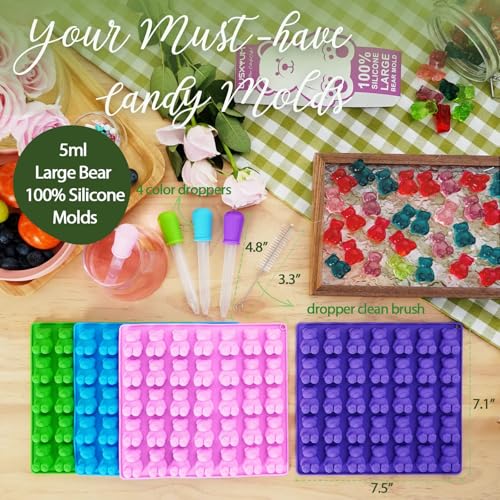 LUSHYUM 4PCS Large 5 ML Gummy Bear Moulds, 140 Total Cavities