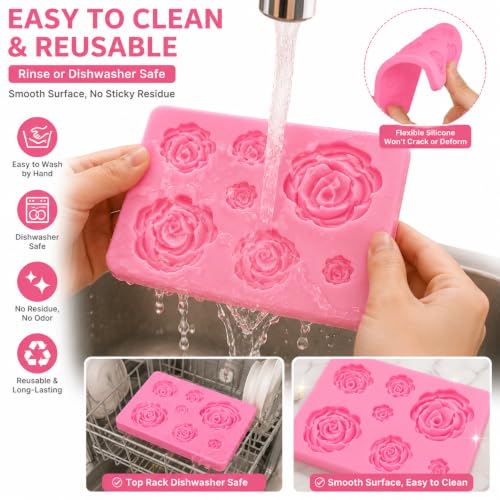 2 Pack Rose Flower Silicone Molds, Food Grade Non-Stick Molds for Cake Chocolate Mousse Jelly Fondant Sugarcraft Wedding Party Baking - color: 2PCS Rose Flowers