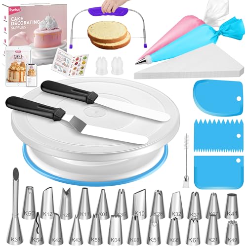 Syntus 65 PCs Cake Decorating Kit with Cake Stand, Cake Baking Supplies - color: Blue