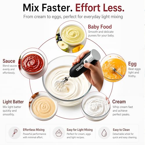 Electric Hand Mixer Whisk | Wireless Rechargeable Handheld Egg Beater with 2 Stainless Steel Mixing Heads | Portable Kitchen Hand Mixer for Egg, Milkshake Cream, Cake, Baking & Cooking-Black - color: Black