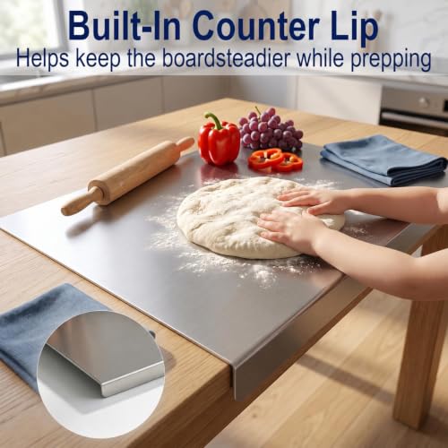 Stainless Steel Cutting Board with Counter Lip,Metal Pastry Board Kitchen - size: 16"L x 11.8"W