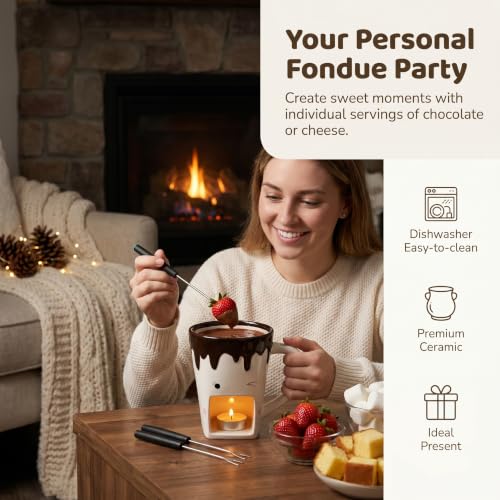 Dicunoy 2 Set Fondue Mug with Fork, Chocolate Melting Cup for Cheese Gift