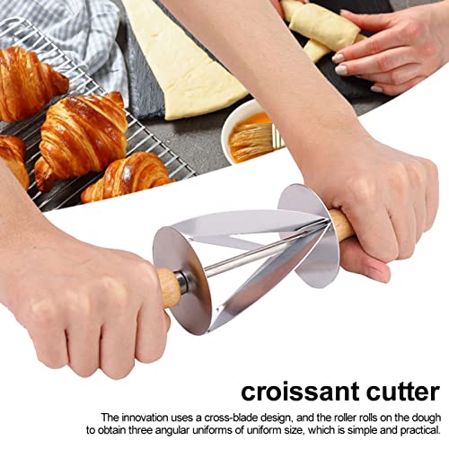 LiebeWH Croissant Dough Cutter Roller, Stainless Steel Triangular Pastry Slicer with Ergonomic Wood Handle One Pass 3 Cutting Tool for Home Bakery Silver 20 x 6 cm 1 Pack