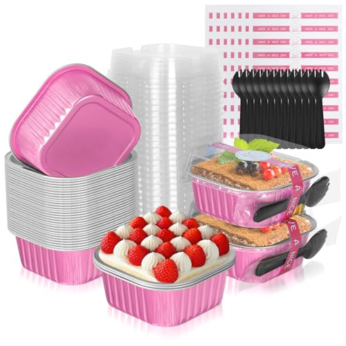 40 Pack 10oz Mini Cake Pans with Lids,Pink Aluminum Foil Cake Tins - color: Pink, size: 40 Pack 10oz