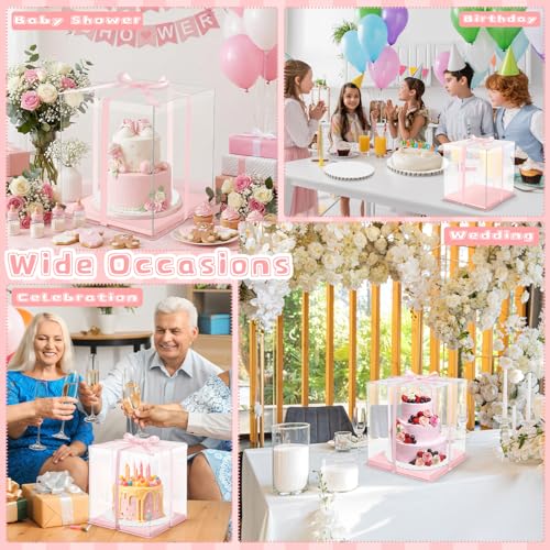 Watersay 6 Pack 12''x12''x13'' Pink Cake Box with Cake Boards and Ribbon - color: Pink, size: 12''x12''x13''