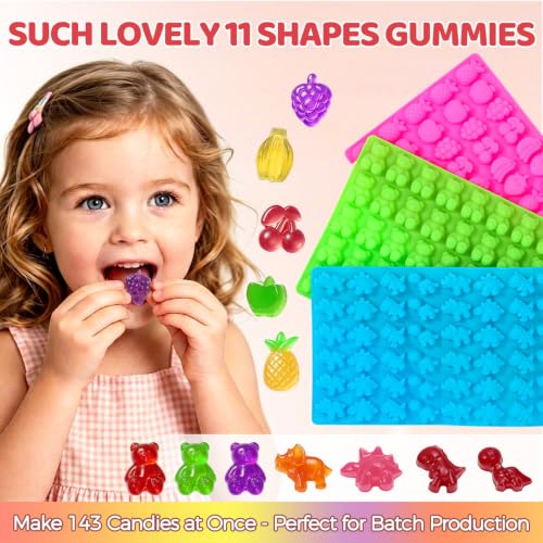 Gummy Candy Molds with 2pcs Droppers, Large Silicone Candy Molds 3 Pack - color: B-Fruit+Bear+Dinosaur:3 Pcs, size: Large Gummy Molds