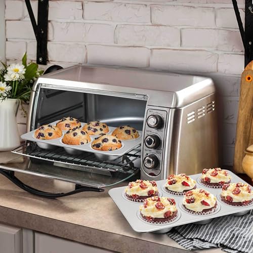 Homikit Stainless Steel Muffin Pans 6 Cups, 2 Pack Cupcake Pan Set Nonstick - size: 6 Cup