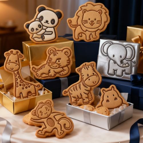 8 Pcs Animal Cookie Cutters Set With Plunger Stamps 3D Zoo Embossing Cutter - color: Animal Cookie Cutters