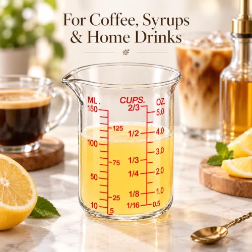 Ackers BORO3.3 Glass Measuring Cup, V-Shaped Spout, 150 mL / 5 oz, 2 Pack - size: 150ML(5.0OZ)-Pack of 2