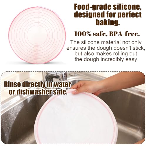 2pcs Pie Crust Bags with 10-27.5cm/4-11in Size Marks, Silicone Non-Stick Zipper Dough Rolling Bags for Pie Crust & Pizza Dough Dishwasher Safe (Pink) - color: Pink