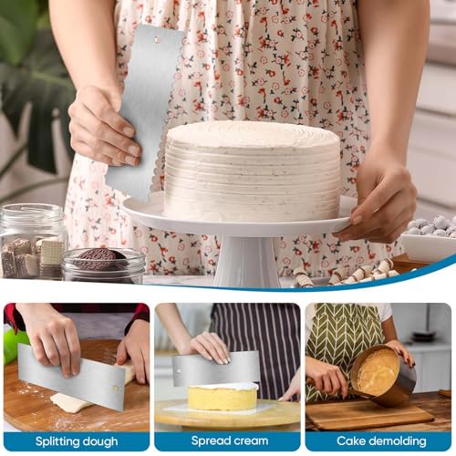 SenseYo 3 Pcs 9 Inch Stainless Steel Cream Cake Scraper Smoother Comb with Double Sides for Decorating Icing Mousse Butter - size: 3