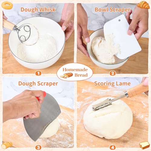 Sourdough Bread Baking Supplies, Sourdough Starter Kit, 9" Round and 10" Oval Sourdough Kit, Banneton Bread Proofing Basket for Home and Kitchen, Bread Basket, Sour Dough Starter Kits, Gift