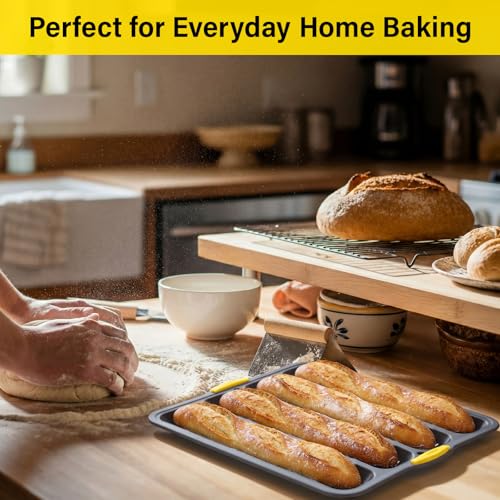 LemonRoad 4 Loaf Silicone Baguette Bread Pan French Loaf Mold 15"x13"