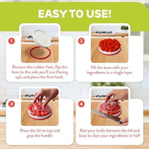 IMPRESA Easy Slice 6-in-1 Food Prep Tool - Rapid Grape & Tomato Slicer - Versatile Veggie Chopper & Strawberry Cutter - One-Handed Bagel Slicer & Chicken Breast Slicing Tool - 6 in, White