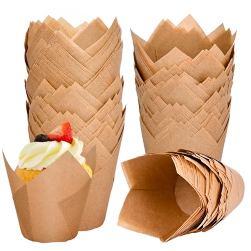 Neyimqr 120 Counts Natural Tulip Cupcake Liners for Baking Cups, Food Grade Parchment Paper Muffin Liners Holders, Standard Tulip Cupcake Liners, Greaseproof Cup Cake Wrappers for Party, Christmas - color: Natural