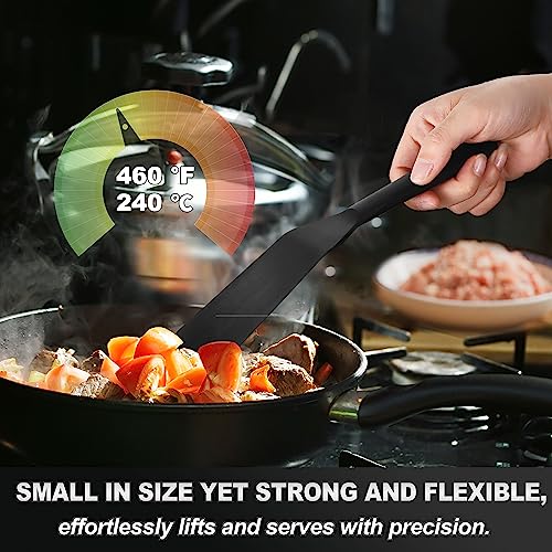 Anaeat Silicone Thin Spatula Set of 2 - Mini Brownie Serving Spatulas - Non Stick Spurtle Turner for Easy Cooking Eggs, Omelet, Pancake, Burgers, Pizza, Steak, Crepes, Heat Resistant & BPA Free - color: 2 Pcs Thin Spatulas (Black & Red), size: Thin Spatul