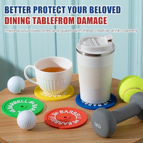 Blushtier 8 Pcs Barbell Bumper Plate Cool Coasters for Gym Lovers, Colorful - color: Colorful