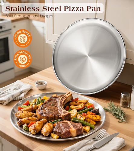 Yuiicaov Stainless Steel Pizza Pan 12 inch, Pizza Pan for Oven, Steel Pizza Tray, Thick Round Pizza Plate Pizza Baking Sheet, Easy Clean & Dishwasher Safe, Set of 1 - size: 12 inch