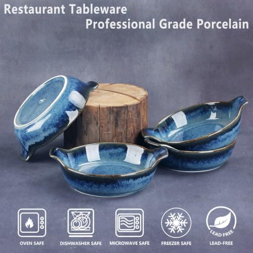 Ceramics Au Gratin baking Dishes Set of 4, Baking Tray Bake ware, 8.6 oz Ramekins, for Pie Pan, Appetizer, Tart, Dessert, Quiche, Oven Small dish, individual dishes, Round 7.5 Inch - color: Deep Round 7.5 Inch