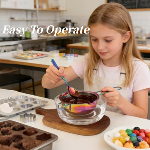 Double Boiler Melting pot with Spoon Set, 400ml Stainless Steel with Handle, Candle Making Potpourri for Melting Chocolate, Candy, Candles, Soap (Gold) - color: Gold