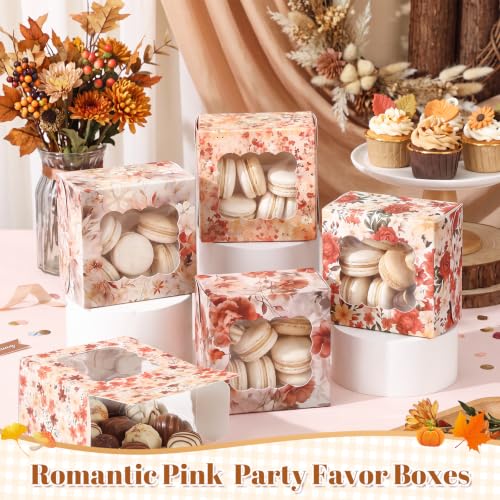 Eaasty 60 Packs Fall Floral Cookie Boxes with Window 4x4x2.5 Inches - style: Fall Floral